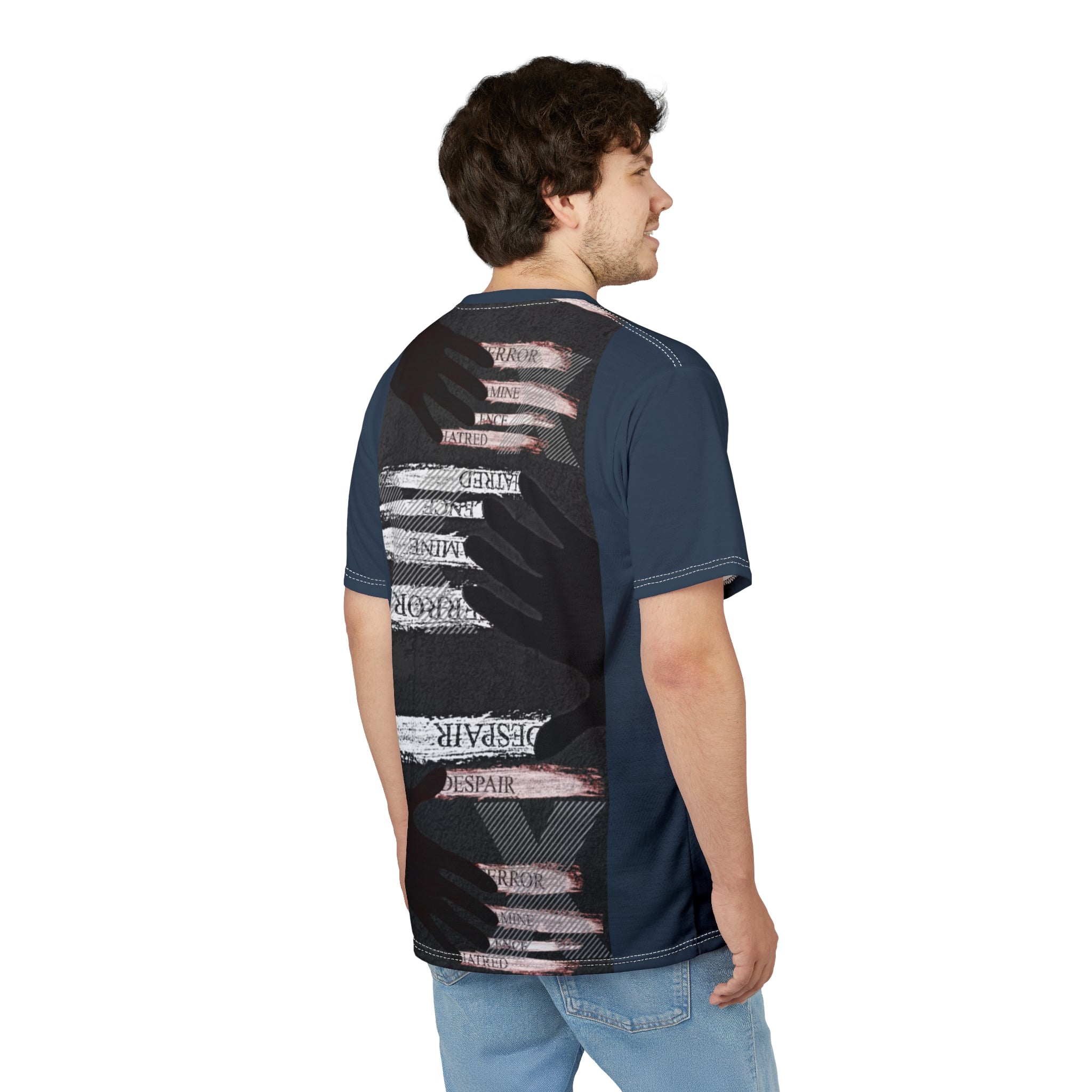 Artistic Unisex Tee with Hands Design, Unique Graphic Shirt, Fashionable AOP Tee, Statement Wear, Gender-Neutral Fashion Printify