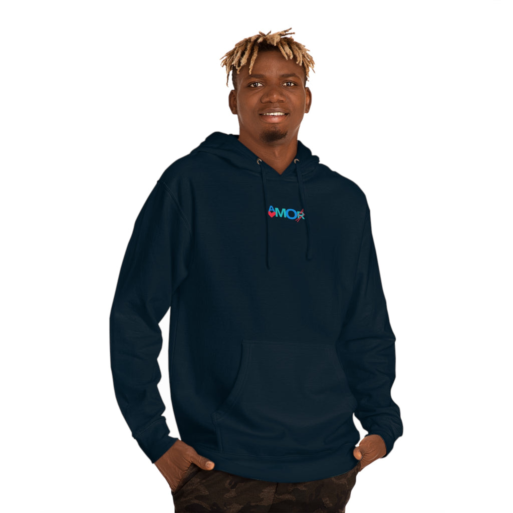 AMORX Unisex Hooded Sweatshirt - Cool and Edgy Love Typography Design Printify