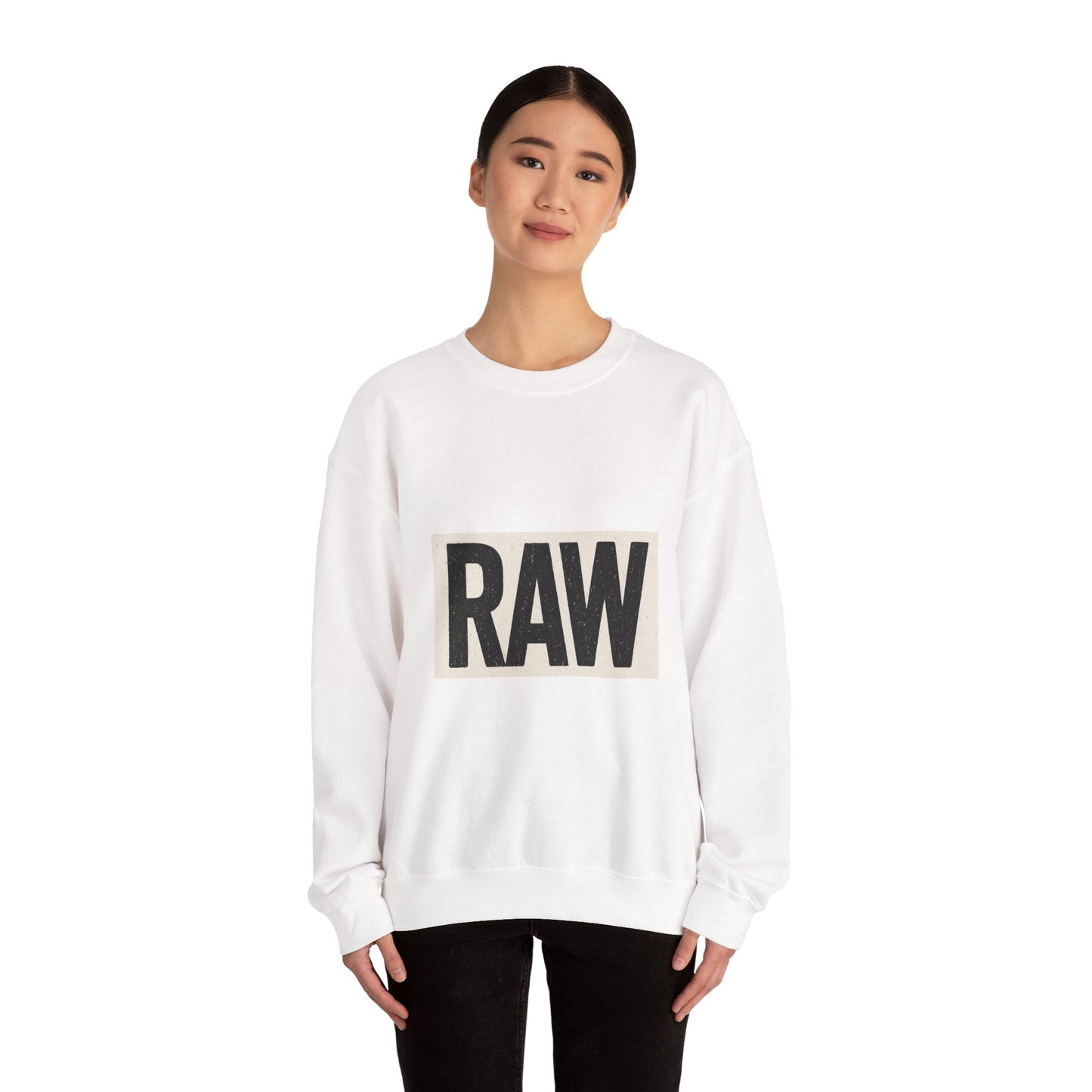 Stylish RAW Graphic Crewneck Sweatshirt, Unisex Casual Wear, Cozy Winter Layer, Trendy Streetwear, Perfect Gift for Him/Her Printify