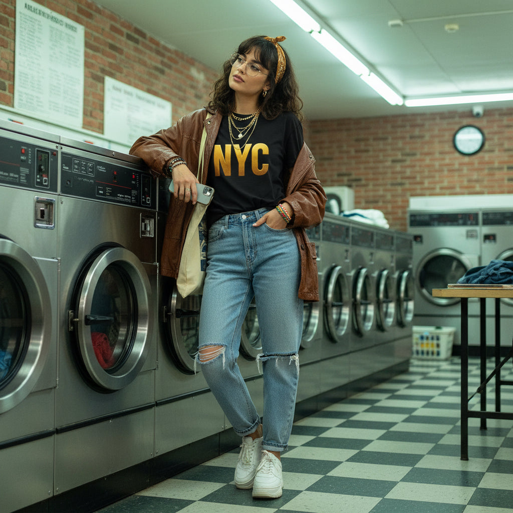 NYC Gold Foil Unisex T-Shirt, Trendy NYC Graphic Tee, Casual Urban Wear, Perfect Gift for Travelers, Stylish Streetwear, Birthday or Holiday Printify