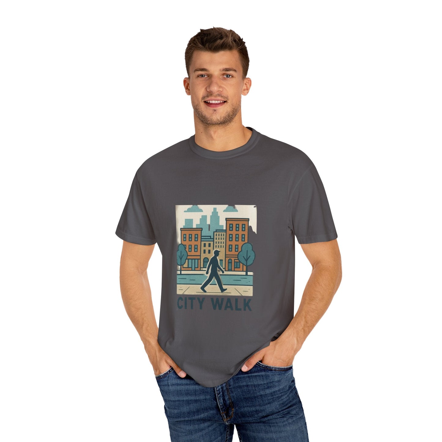 City Walk Unisex Garment-Dyed T-shirt, Urban Streetwear, Casual Fashion, Gift for City Lovers, Travel Enthusiast Apparel Printify