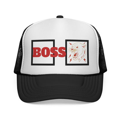 Bold Boss Trucker Cap - Eye-Catching Statement Hat for Leaders, Cool Gifts for Him & Her, Fun Outdoor Style, 'Boss' Design Printify