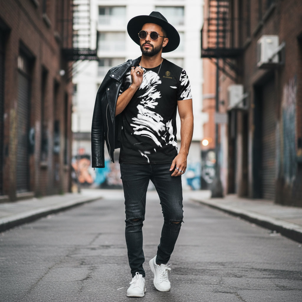 Men's Tee Black White Splash Printify