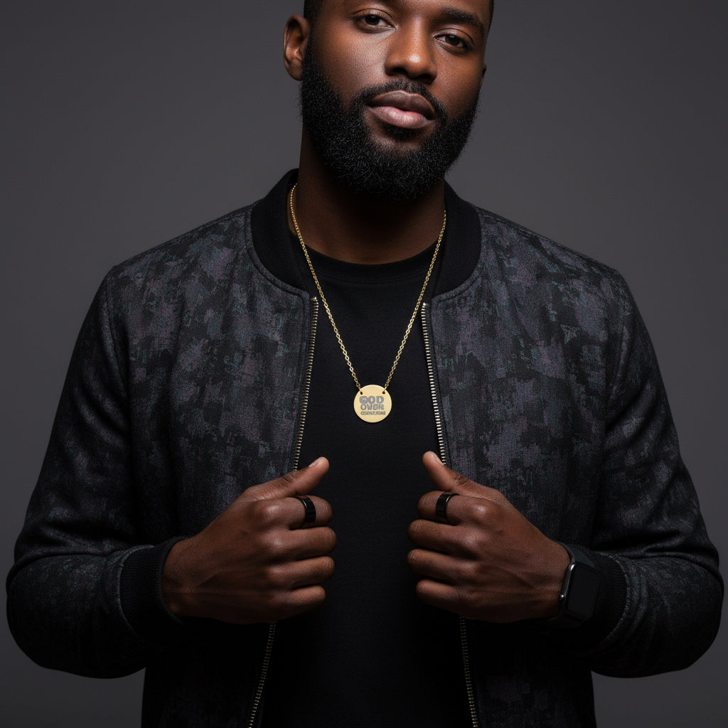 Engraved Circle Necklace - God Over Creation, Faith Jewelry, Inspirational Gift, Religious Necklace, Christian Accessory, Personalized Gift Printify