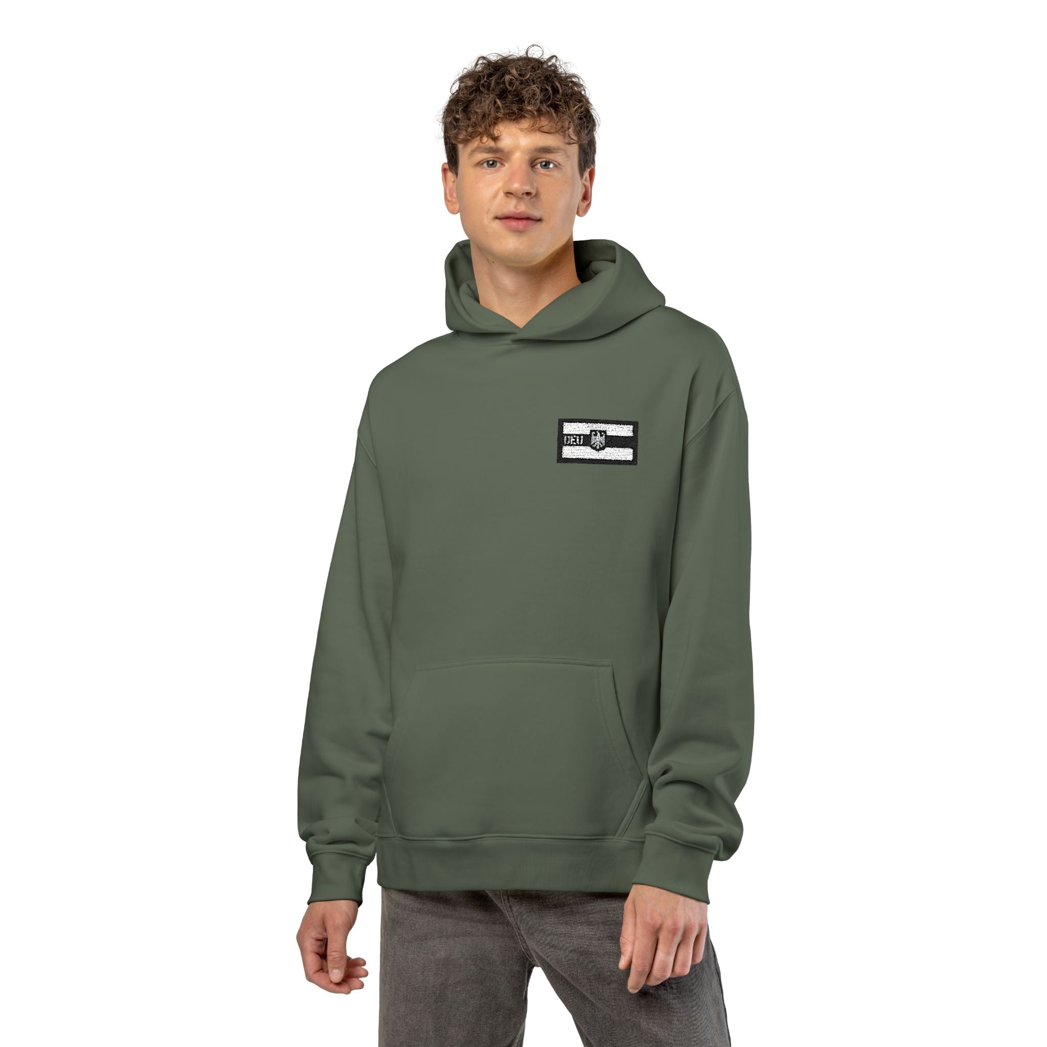Hoodie — Minimal Black & White Flag Patch Relaxed Hoodie