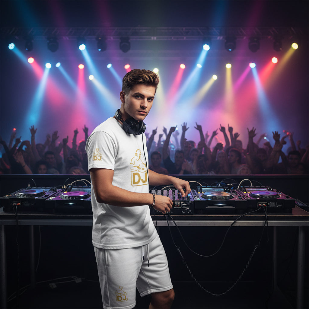 DJ Graphic Tee — Gold Turntable DJ Shirt for Music Lovers Printify