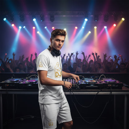 DJ Graphic Tee — Gold Turntable DJ Shirt for Music Lovers Printify