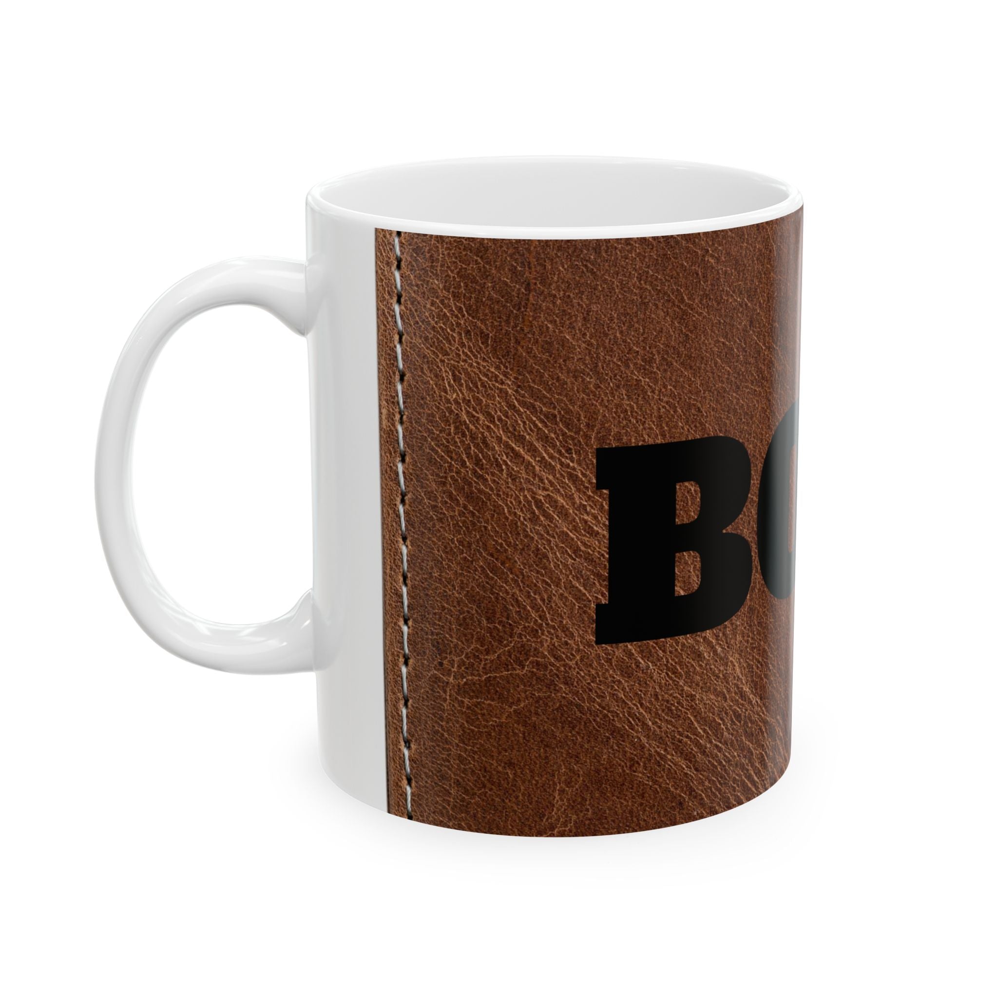 Boss Ceramic Mug, Leather Look Coffee Cup, Gift for Boss, Office Decor, Unique Mug, Funny Mug for Work Printify