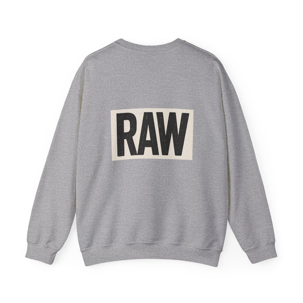 Stylish RAW Graphic Crewneck Sweatshirt, Unisex Casual Wear, Cozy Winter Layer, Trendy Streetwear, Perfect Gift for Him/Her Printify
