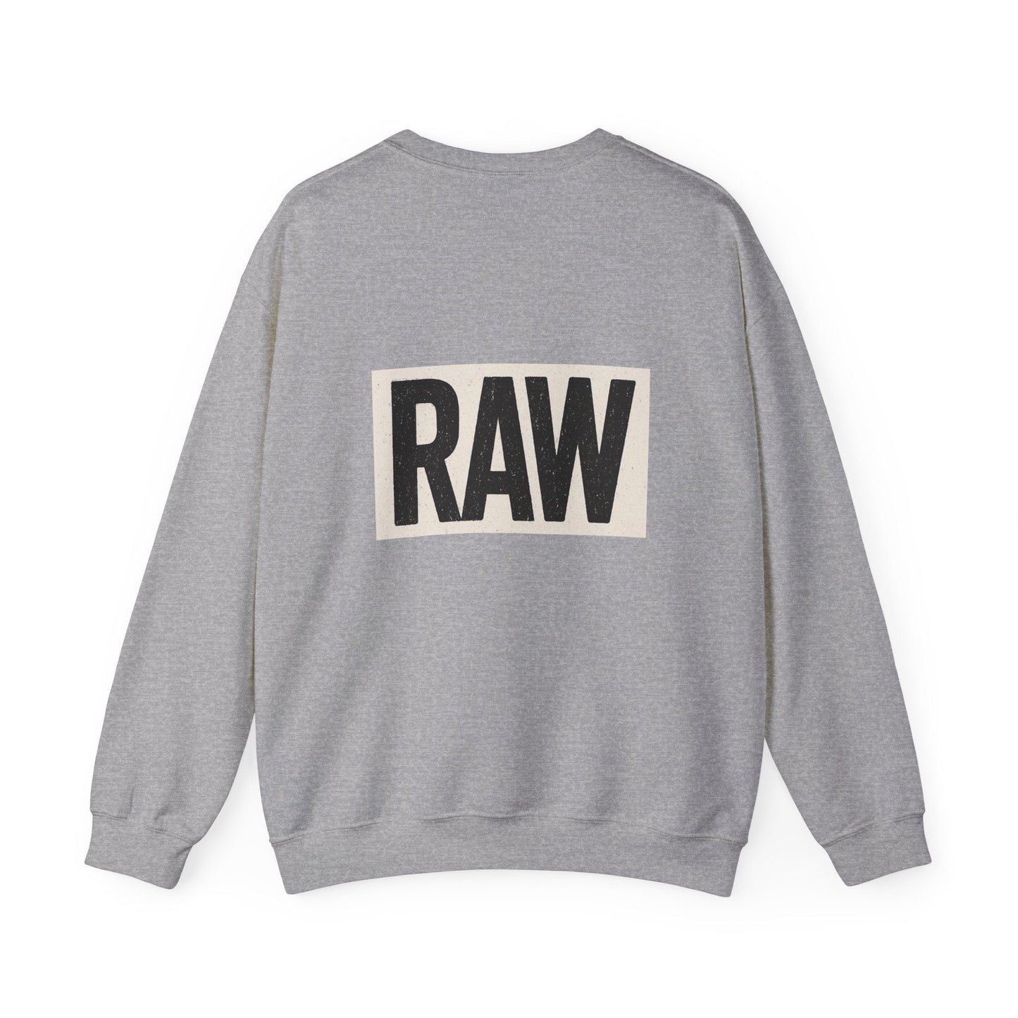 Stylish RAW Graphic Crewneck Sweatshirt, Unisex Casual Wear, Cozy Winter Layer, Trendy Streetwear, Perfect Gift for Him/Her Printify