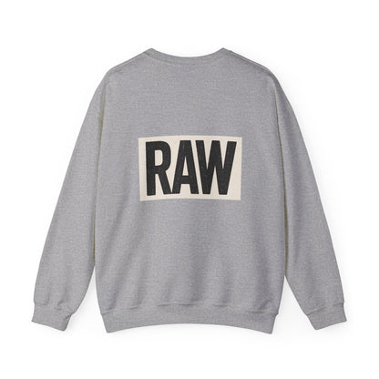 Stylish RAW Graphic Crewneck Sweatshirt, Unisex Casual Wear, Cozy Winter Layer, Trendy Streetwear, Perfect Gift for Him/Her Printify