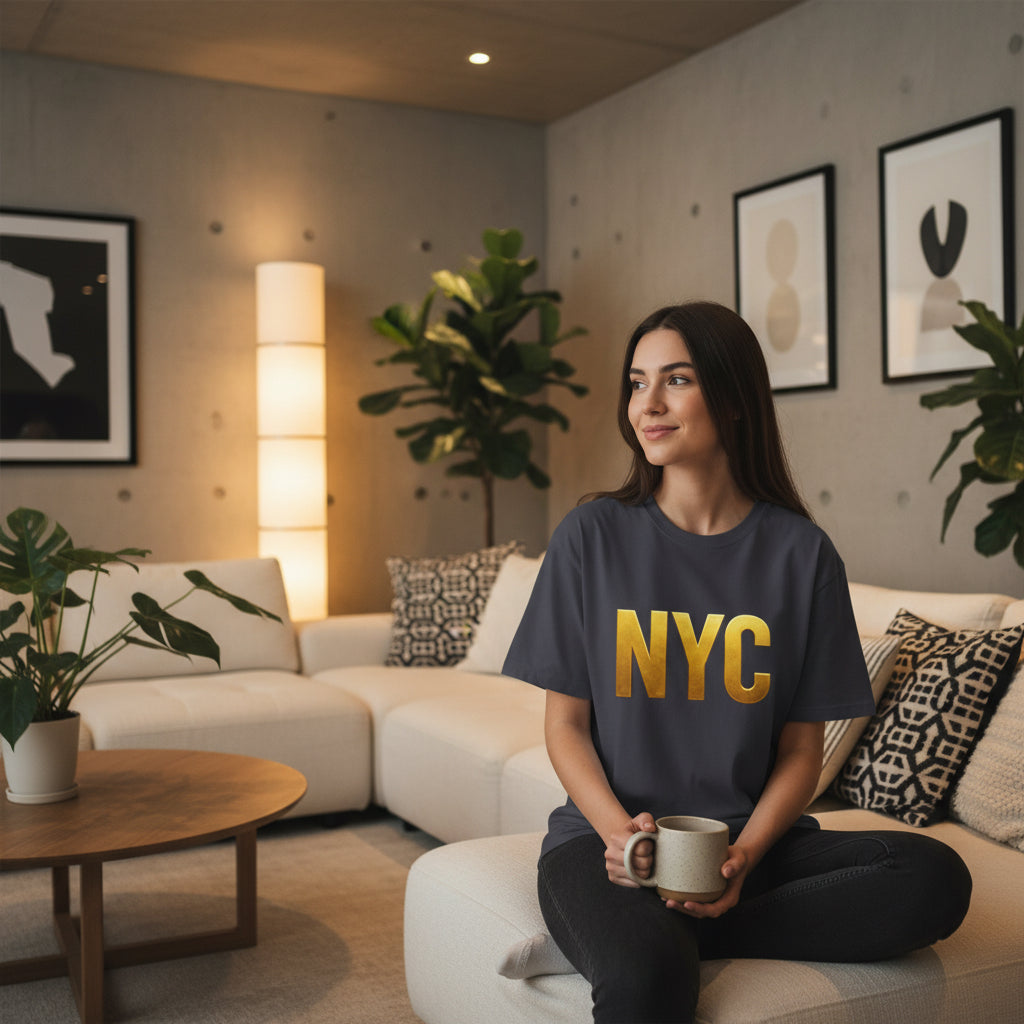 NYC Gold Foil Unisex Oversized Tee Printify