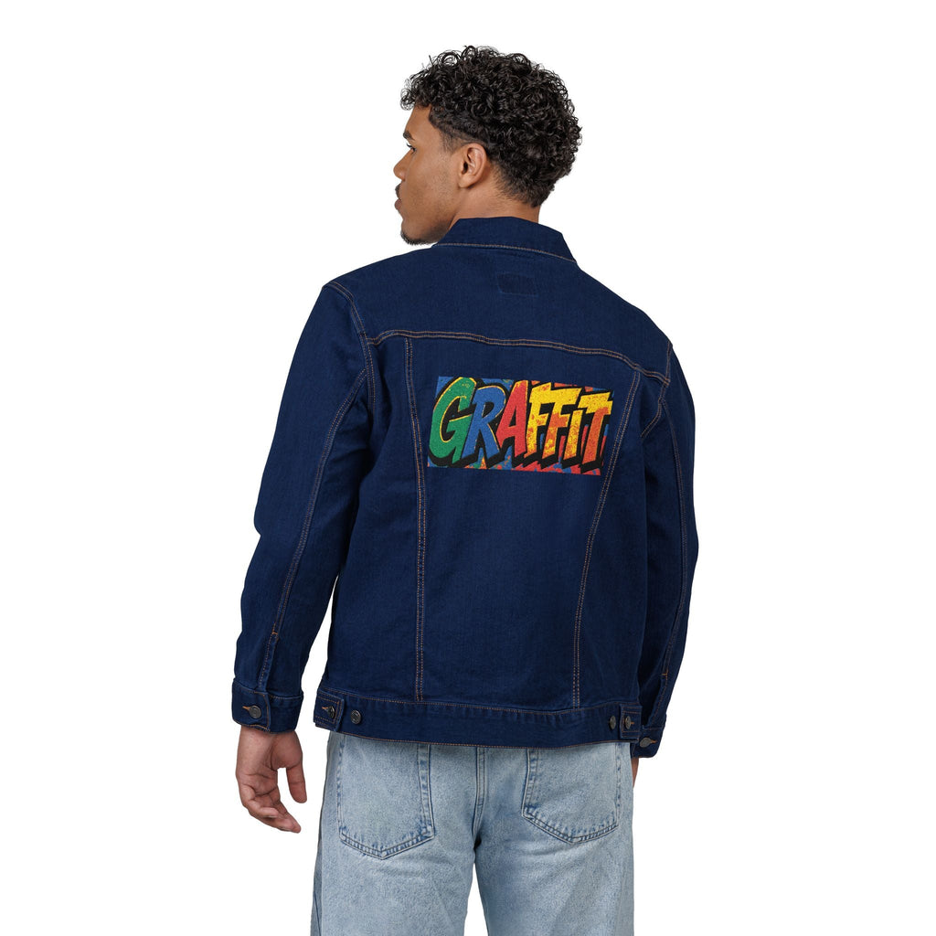 Vibrant Graffiti Embroidered Unisex Denim Jacket, Streetwear Fashion, Summer Layering, Gift for Teens, Casual Style Outfit Printify