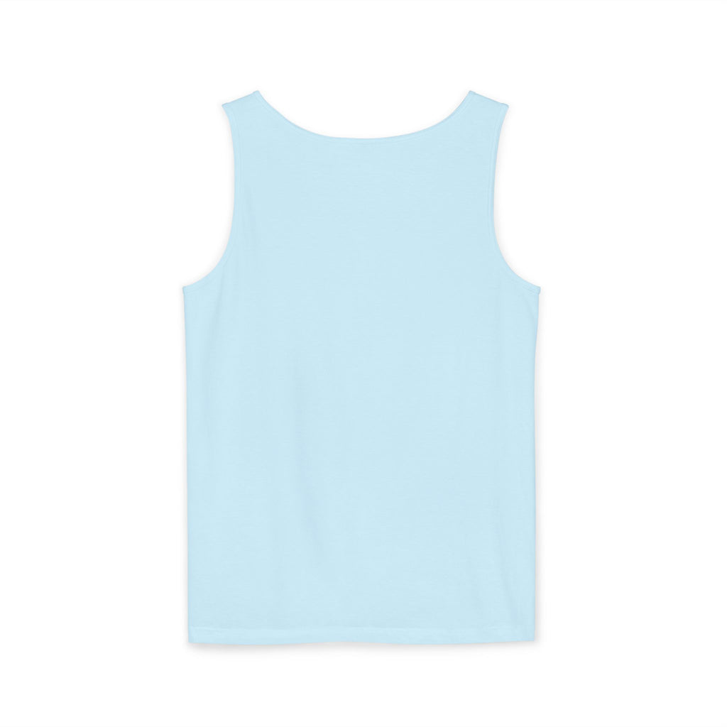 Unisex Garment-Dyed Tank Top - 'Hallo Hello Hate Less' Graphic Tee for Positive Vibes