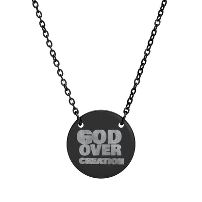 Engraved Circle Necklace - God Over Creation, Faith Jewelry, Inspirational Gift, Religious Necklace, Christian Accessory, Personalized Gift Printify