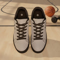 Leather Low-Top Sneakers — Minimal Gray Casual Shoes with Script Accent