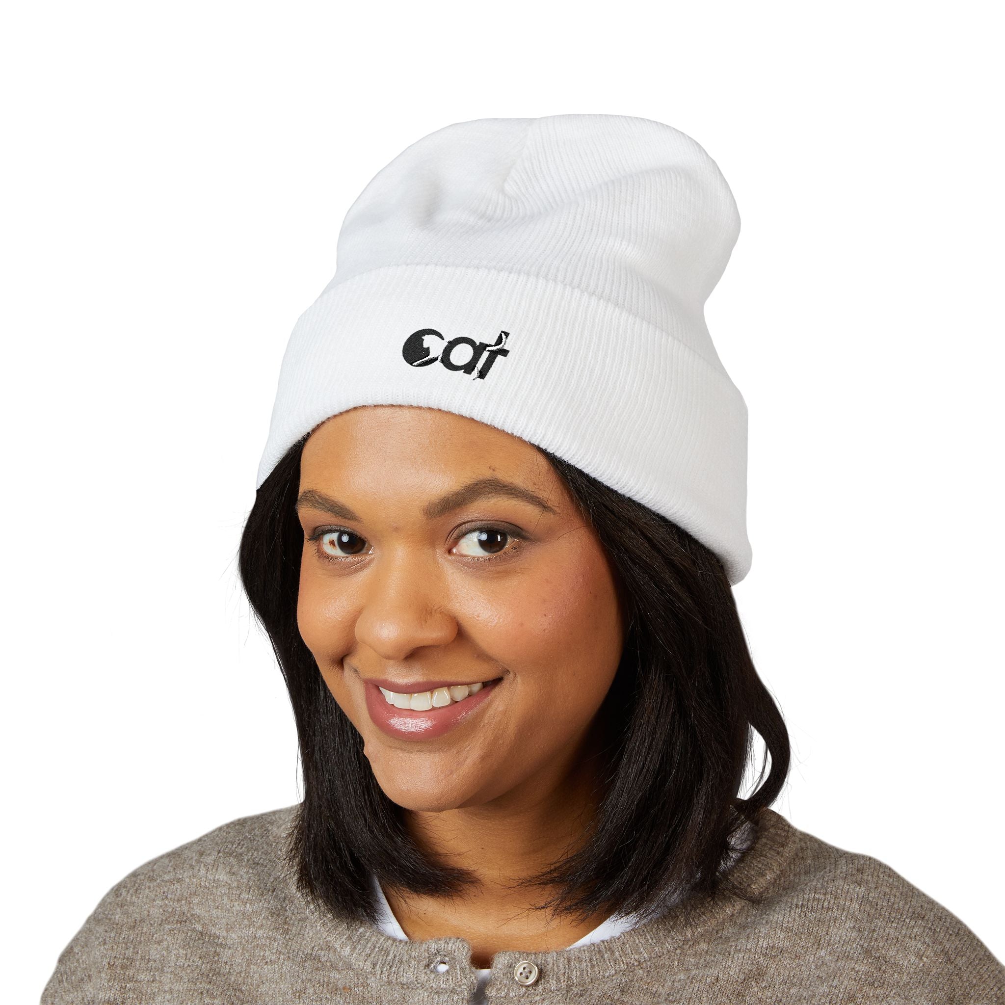 Beanie Hat Cat Design Embroidery