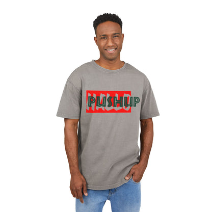 Men's Acid Washed Oversized Tee - Trendy 'Push Up' Graphic Shirt