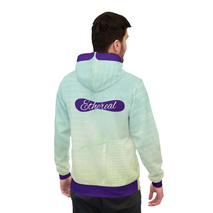 Ethereal Athletic Hoodie with Faded Script Design