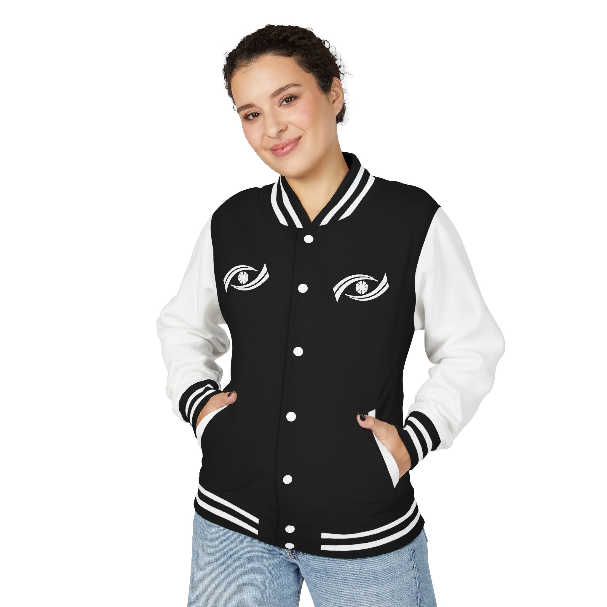 Unisex Heavyweight Letterman Jacket - Eyes Wide Open, Cozy Stylish Outerwear, Great for Game Days, Unique Gift for Teens, Trendy [...] Printify