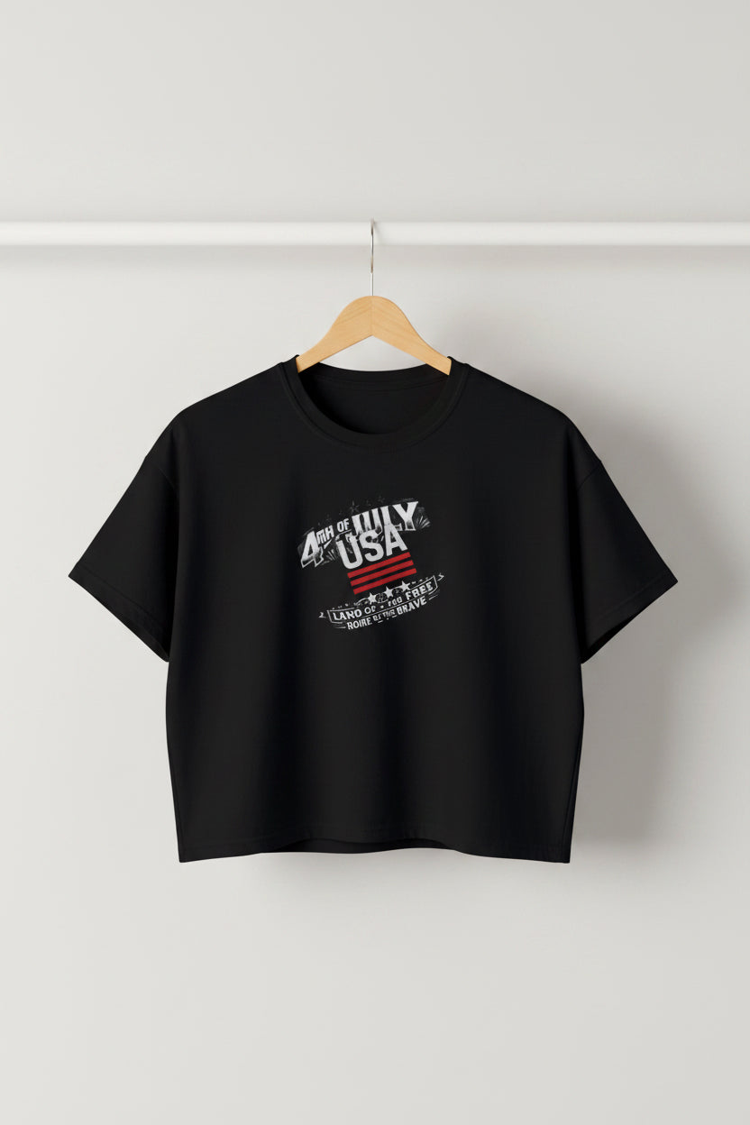 American Flag Graphic Boxy Tee - Women's Patriotic Casual Shirt