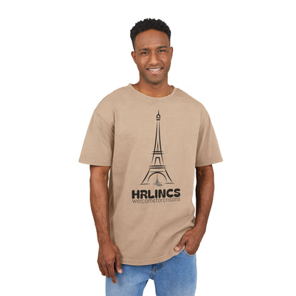 Unisex  Acid Washed Heavy Oversize Tee-With Tower Design