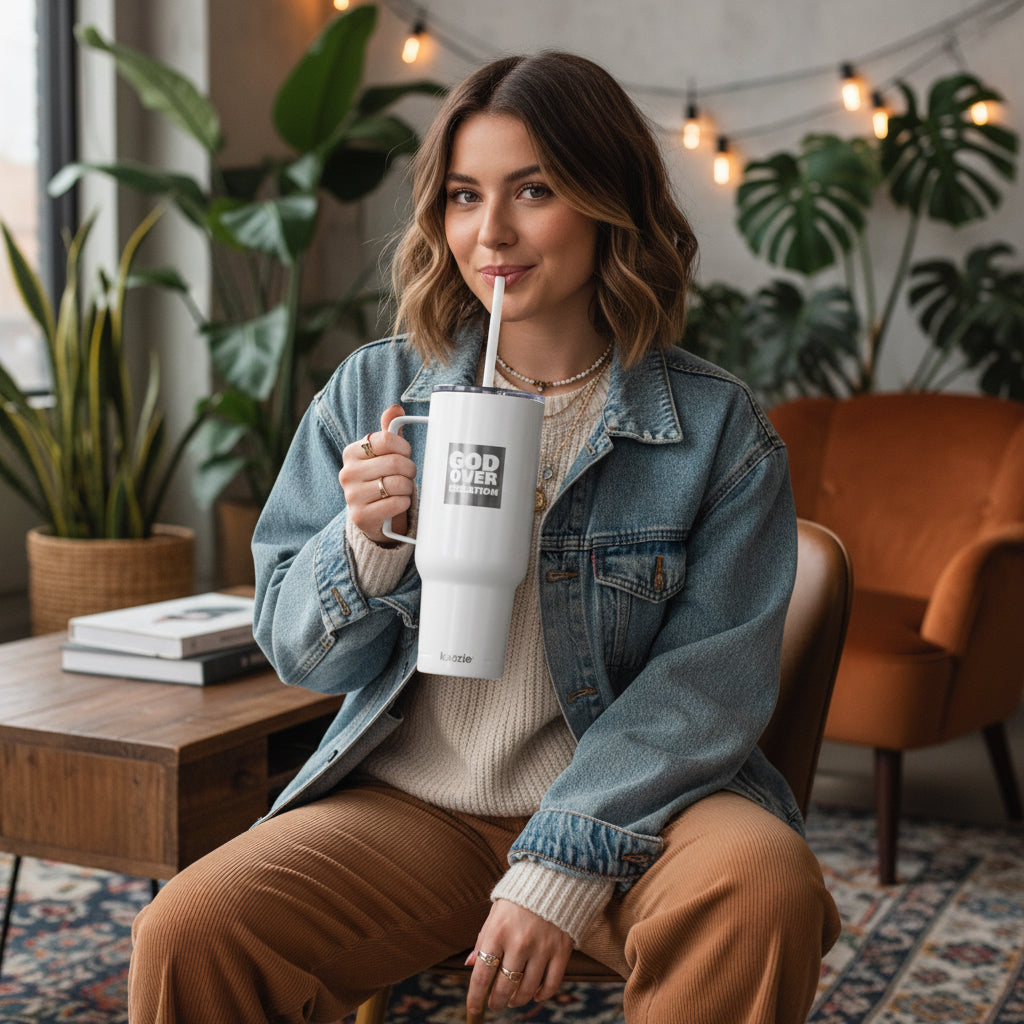 Engraved Insulated Tumbler - 40oz, God Over Creation Travel Mug, Personalized Gift, Inspirational Hydration, Perfect for Outdoors Printify