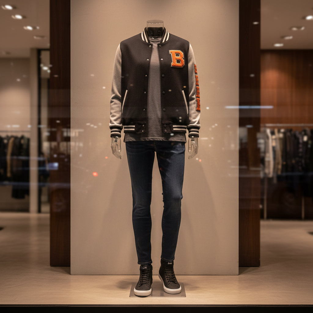 Varsity Letterman Jacket – Retro 'B' Patch Sleeve Design Printify