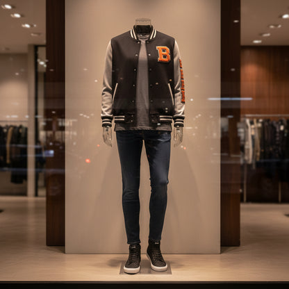 Varsity Letterman Jacket – Retro 'B' Patch Sleeve Design Printify