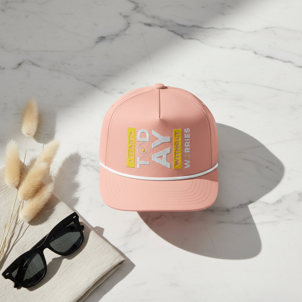 Sunwashed Rope Cap - "Start Today" Embroidered Trucker Hat