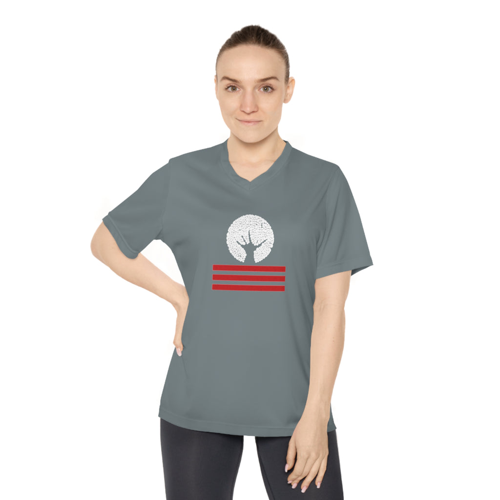 Women's Performance V-Neck T-Shirt with Unique Graphic Design, Sports Tee, Workout Top, Casual Athletic Wear, Gift for Active Lifestyle