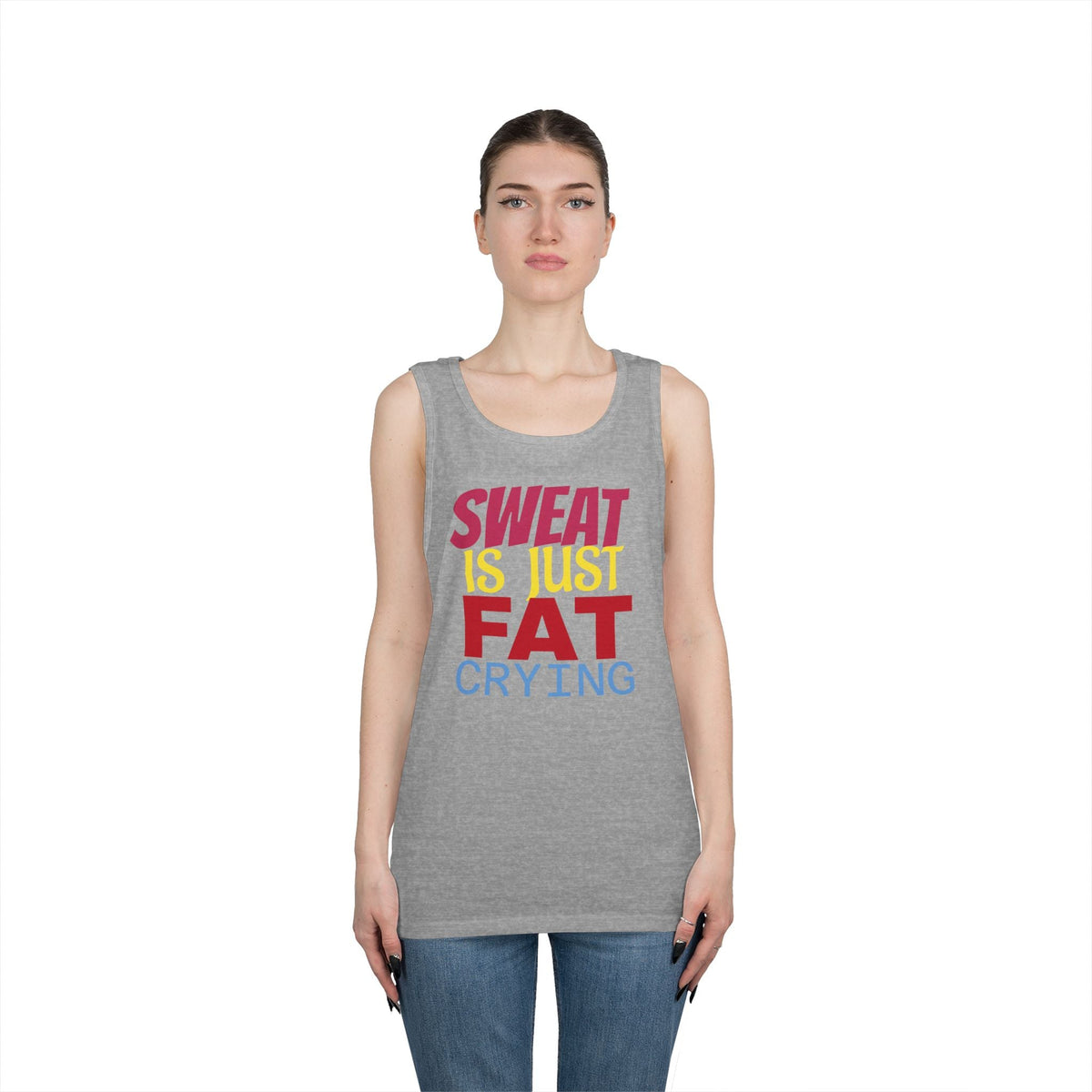 Sweat is Just Fat Crying Tank Top, Motivational Gym Shirt, Fitness Apparel, Unisex Workout Top, Summer Activewear, Gift for Fitness [...] Printify