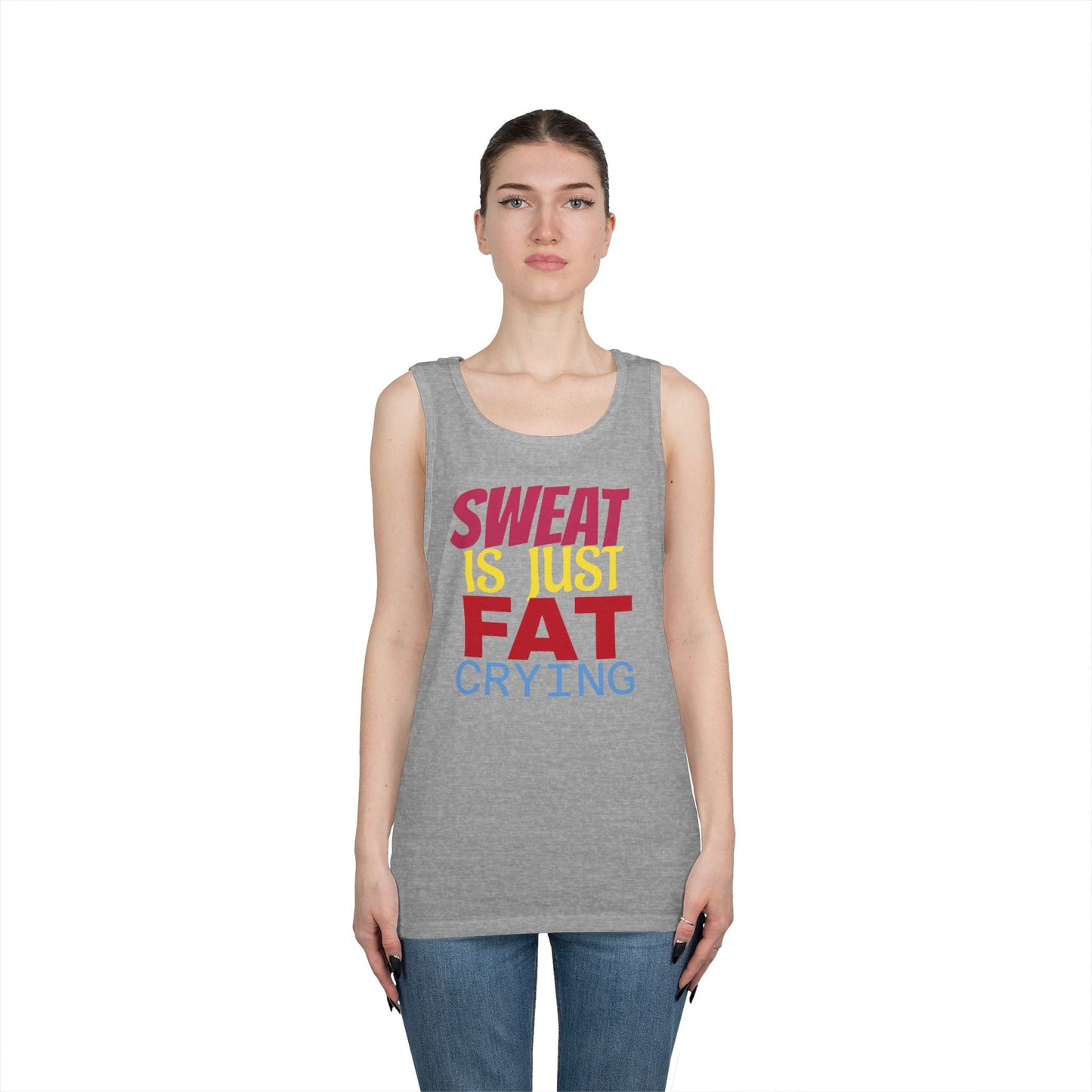 Sweat is Just Fat Crying Tank Top, Motivational Gym Shirt, Fitness Apparel, Unisex Workout Top, Summer Activewear, Gift for Fitness [...] Printify