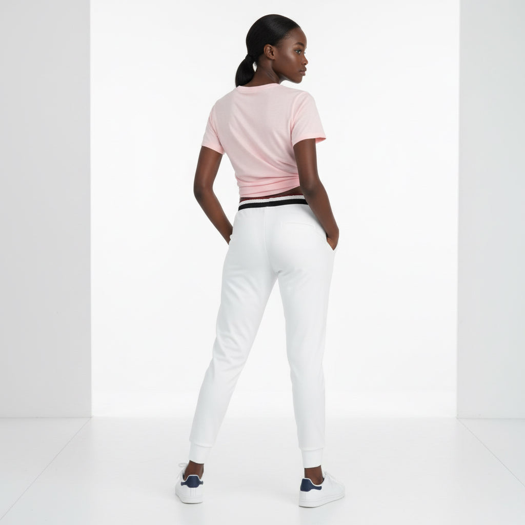 White Athletic Joggers with RB Varsity Patch — Retro Sporty Lounge Pants Printify