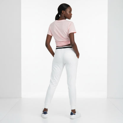 White Athletic Joggers with RB Varsity Patch — Retro Sporty Lounge Pants Printify