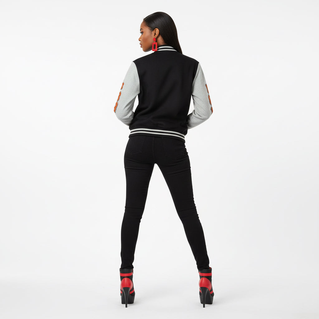 Varsity Letterman Jacket – Retro 'B' Patch Sleeve Design Printify