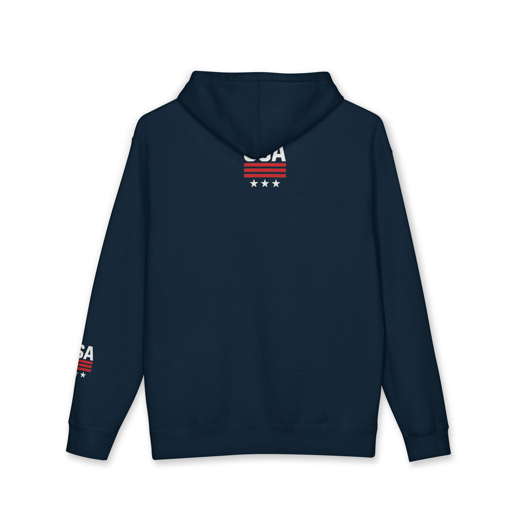 USA Minimal Flag Hoodie — Patriotic White Pullover