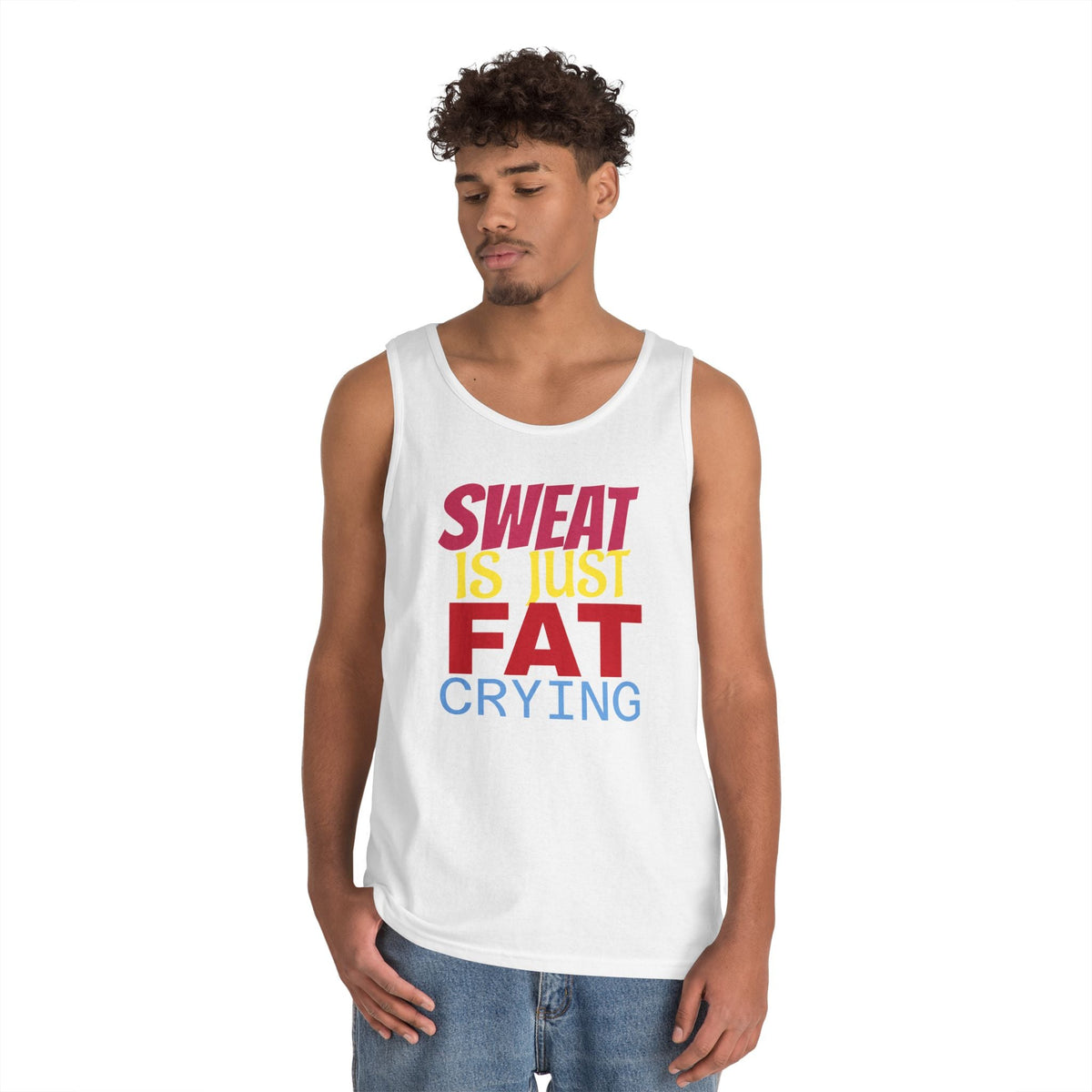 Sweat is Just Fat Crying Tank Top, Motivational Gym Shirt, Fitness Apparel, Unisex Workout Top, Summer Activewear, Gift for Fitness [...] Printify