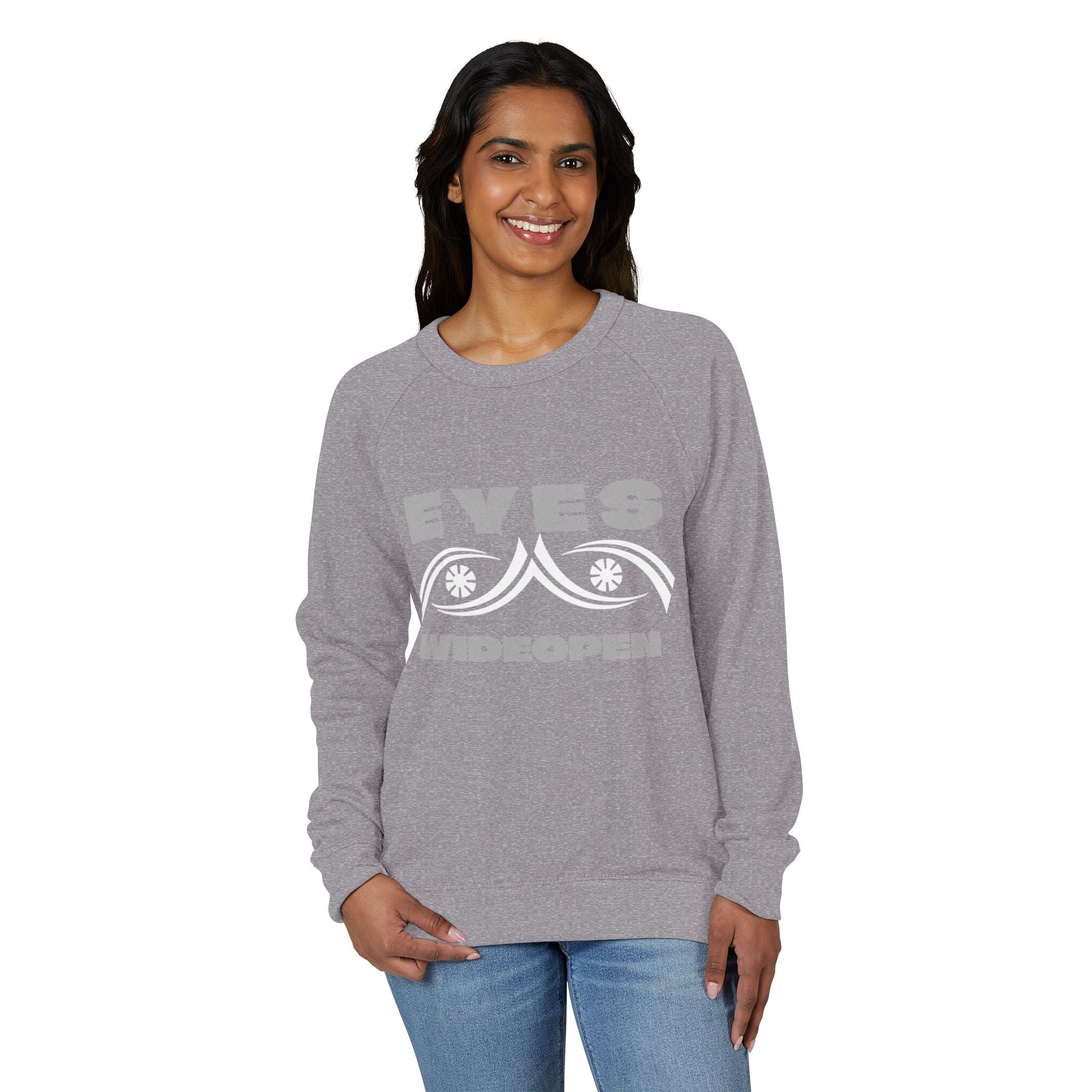 Eyes Wide Open Unisex French Terry Crewneck Sweatshirt, Cozy Casual Clothing, Gift for Friends, Relaxed Fit Sweater, Cool Graphic Design Printify