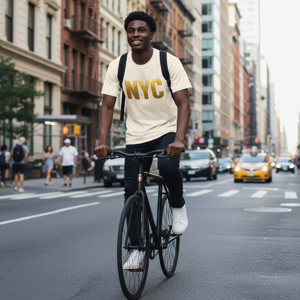 NYC Gold Foil Unisex Oversized Tee Printify