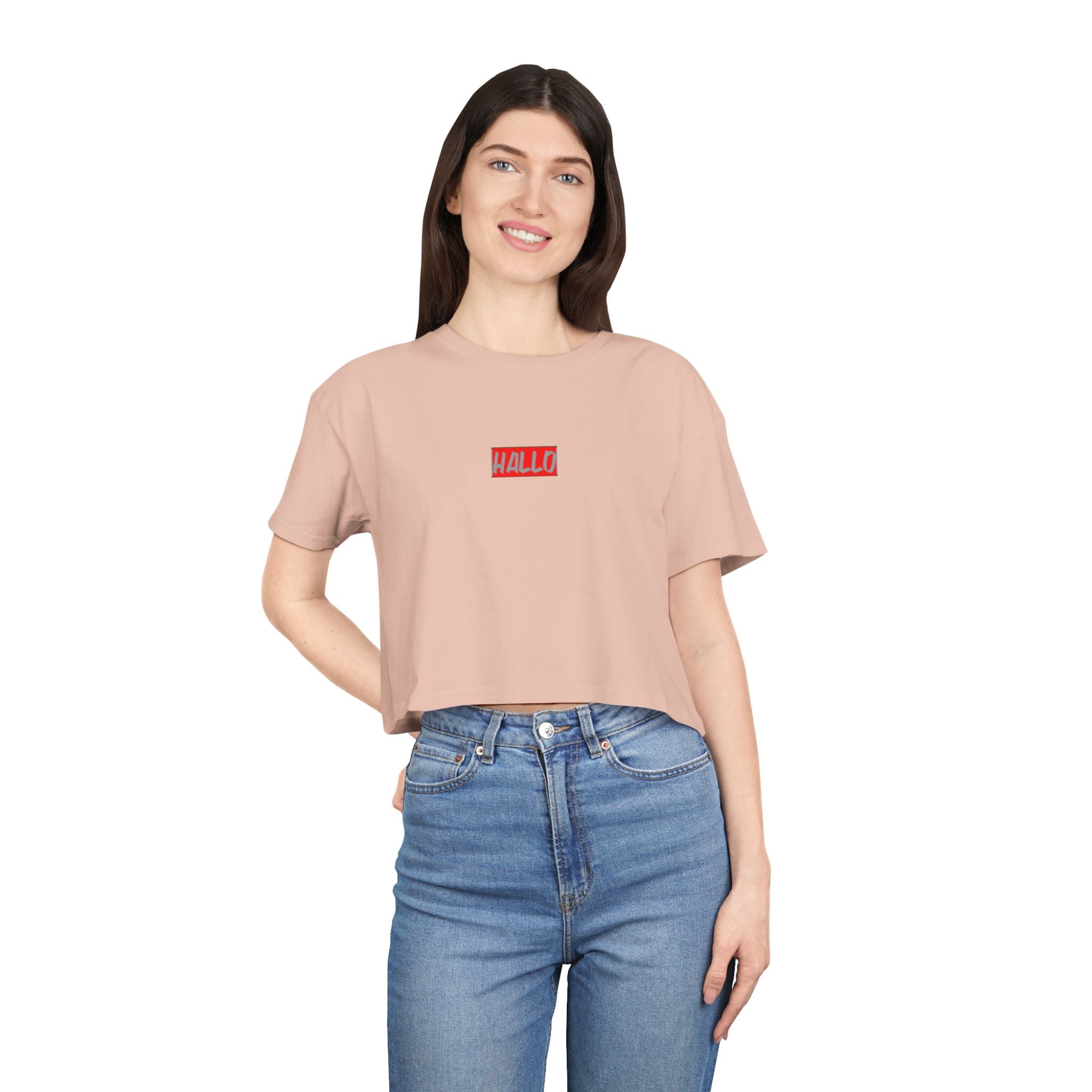 Women's Crop Tee - 'HALLO' Graphic Tee for Casual Style