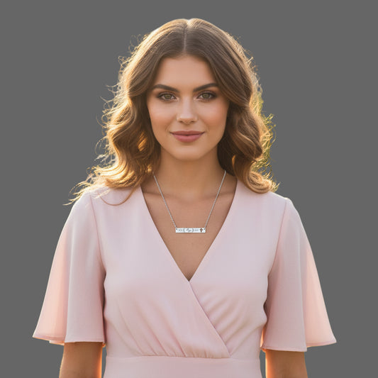 Necklace - Born is being Engraved Cross Bar Design Printify