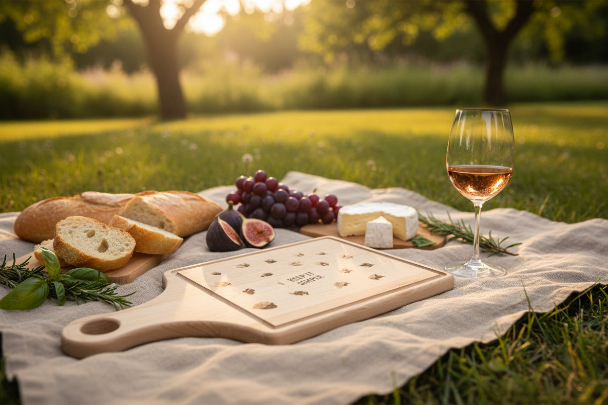 Engraved Wooden Cutting Board — "Keep It Simple" Rustic Cheese & Serving Board