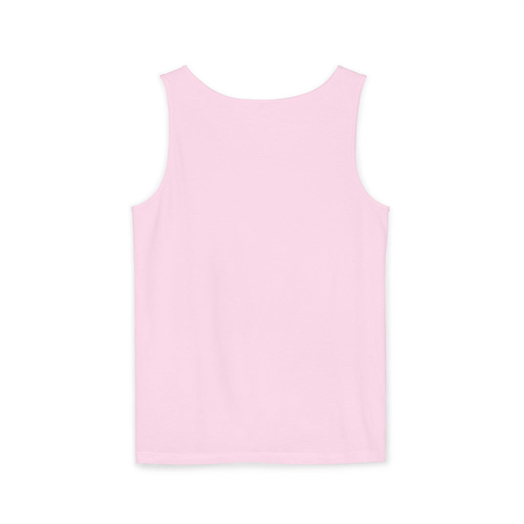 Unisex Garment-Dyed Tank Top - 'Hallo Hello Hate Less' Graphic Tee for Positive Vibes
