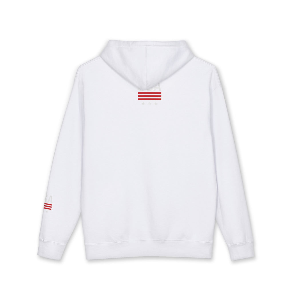 USA Minimal Flag Hoodie — Patriotic White Pullover