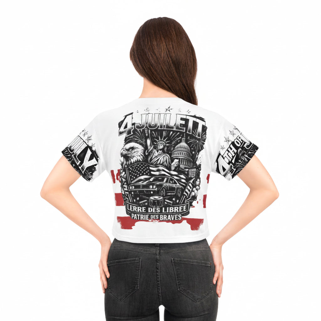 4th of July Patriotic Crop Tee — "Land of the Free, Home of the Brave"