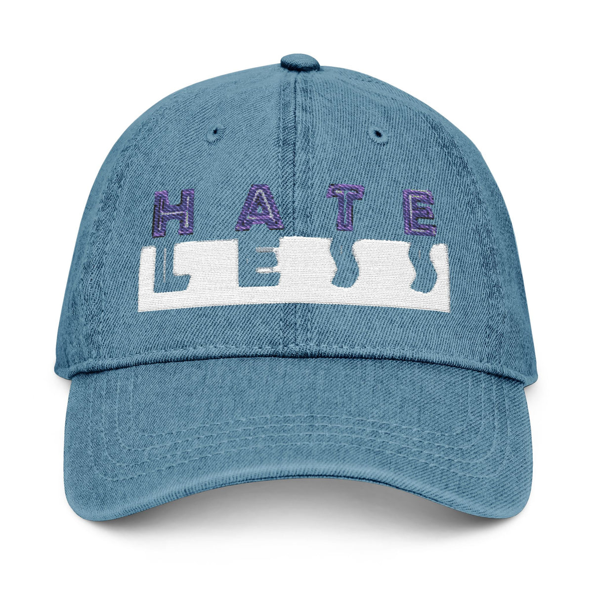 Embroidered Denim Hat - 'HATE LESS' Cap for Positive Vibes