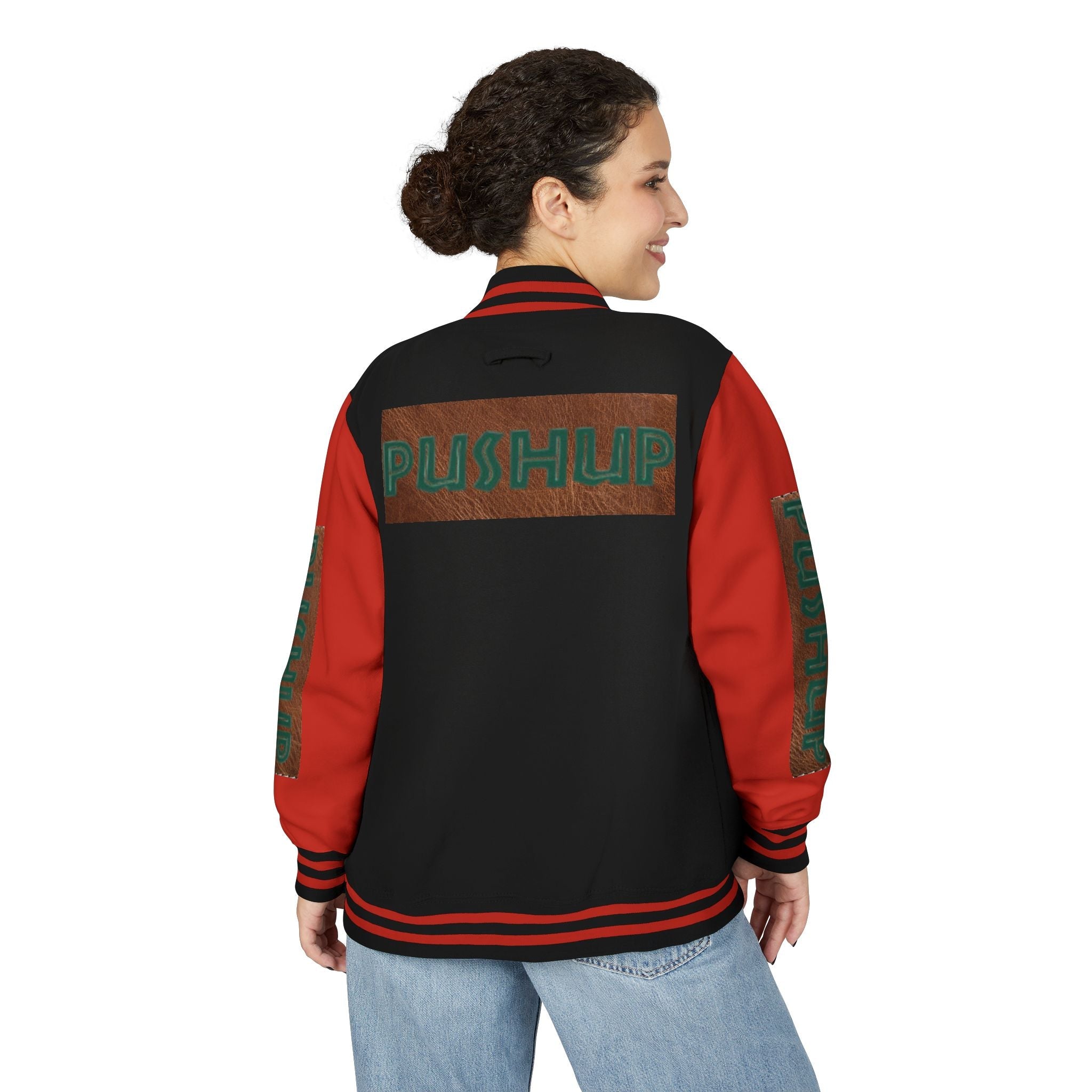 Unisex Heavyweight Letterman Jacket - Bold PUSHUP Design for Sporty Style Printify