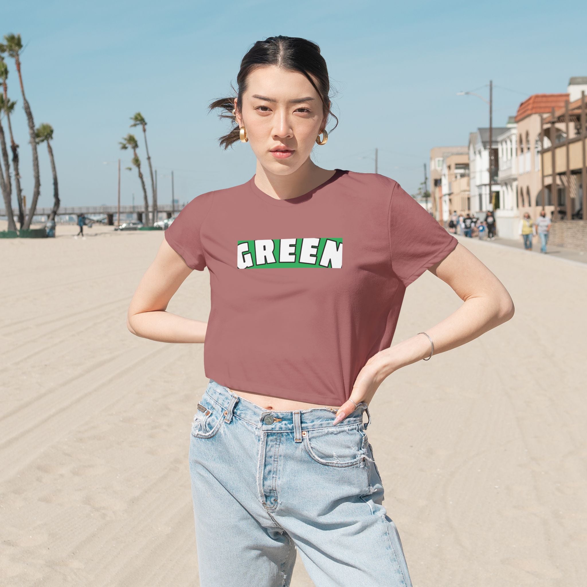 Green Flowy Cropped Tee