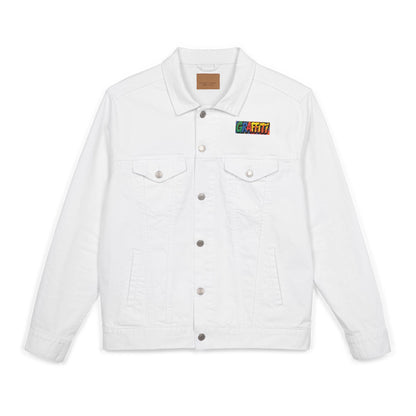 Vibrant Graffiti Embroidered Unisex Denim Jacket, Streetwear Fashion, Summer Layering, Gift for Teens, Casual Style Outfit Printify